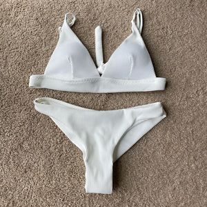 White Ribbed Cheeky Bikini Set